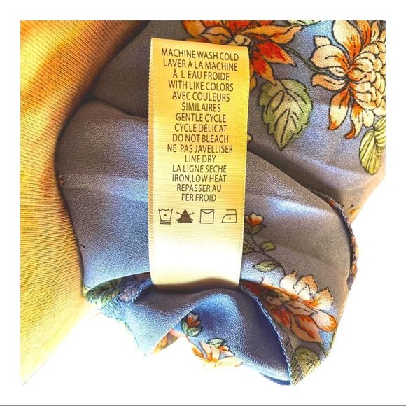 NEW Max Studio Bubble Crepe Side Cinched Skirt Blue Floral Ruffle Wrap Women M - Picture 9 of 9